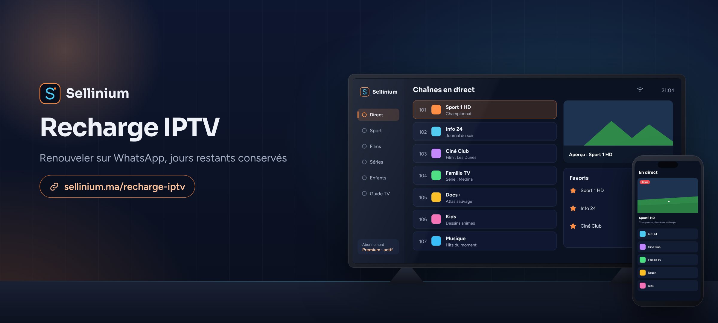 Renouvellement d’un abonnement IPTV Sellinium depuis WhatsApp